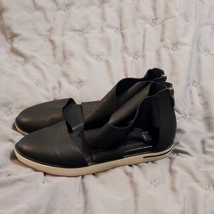 Eileen Fisher Carver Two Piece Sneaker Flats Black Leather 8 Soft Academia Boho